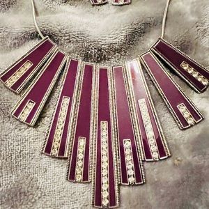 Plum with rhinestones necklace and earrings